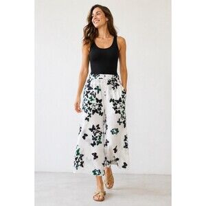 Harem Pants Women’s Butterfly Print Cropped Wide Leg Palazzo Pants White
